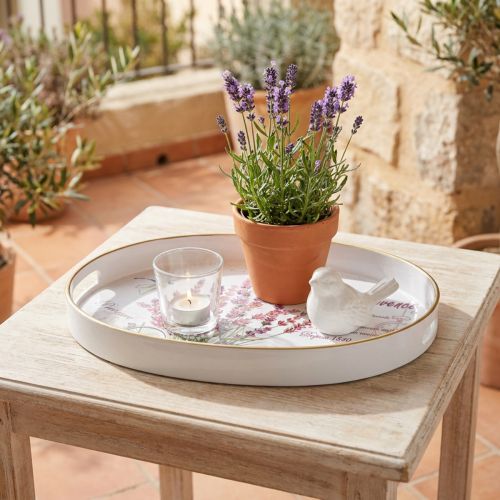 Decorative tray lavender plastic tray white 39×27.5cm | Floristik24.ie