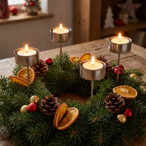 Tealight holder for sticking silver 21cm 8 pcs | Floristik24.ie