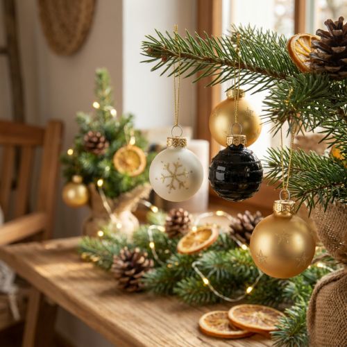 Mini Christmas Balls Glass White Black Gold Ø3cm 9 pcs | Floristik24.ie