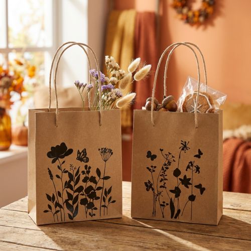 Gift Bags with Handles Paper Natural Black 12×15cm 6 Pcs | Floristik24.ie