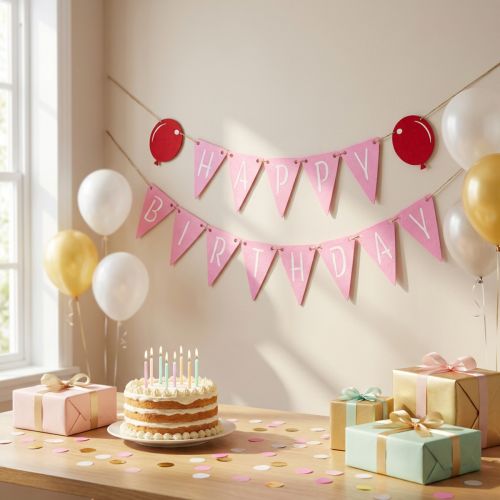 Birthday decoration pennant garland made of felt, pink, 300cm | Floristik24.ie