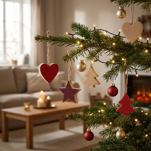 Christmas tree decorations wooden heart star tree red 4.5cm 9pcs | Floristik24.ie