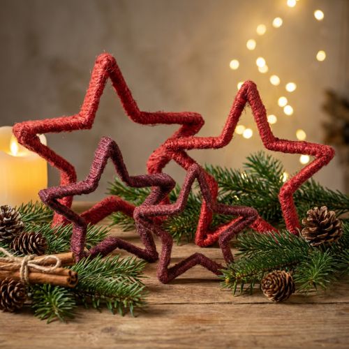 Star to stand Christmas decoration jute red 13/18cm 4pcs | Floristik24.ie