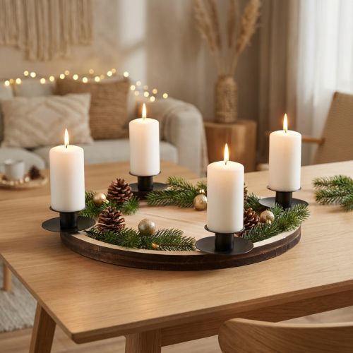 Candle holder with wooden tray