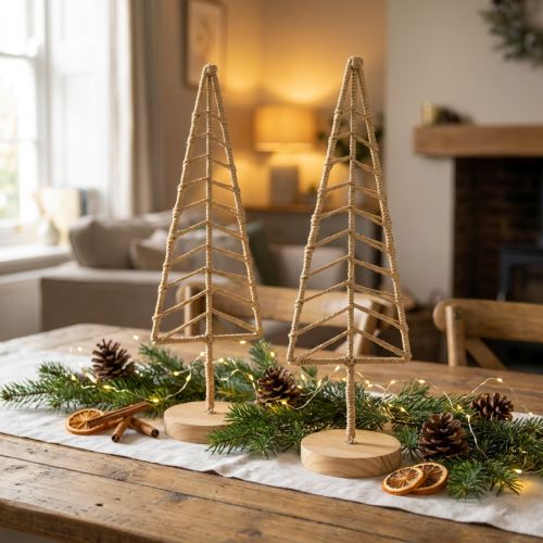 Christmas tree decoration stand metal wood natural H39cm 2pcs | Floristik24.ie