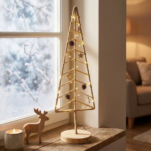 Christmas tree decoration with base wood metal natural 18x12x51cm | Floristik24.ie