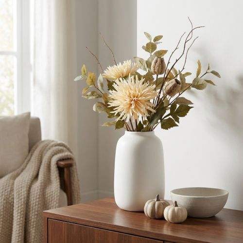 Chrysanthemum Cream Artificial Flower with 2 Flowers L70cm | Floristik24.ie