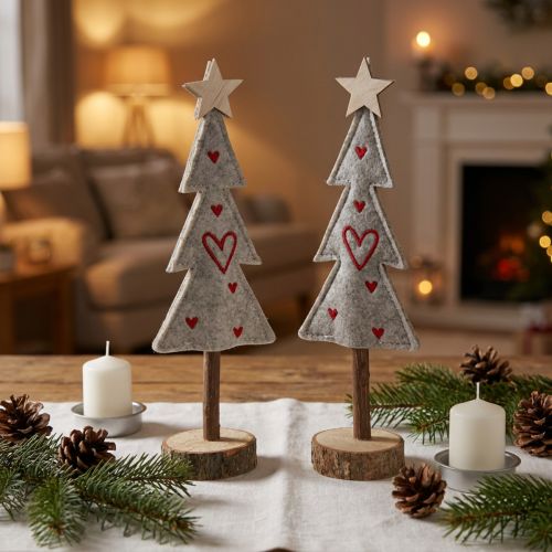 Christmas tree made of felt decoration with hearts grey red 28cm 4 pieces | Floristik24.ie