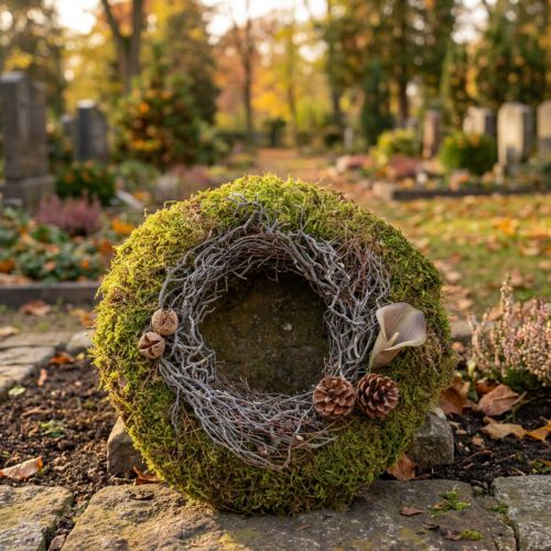 Moss wreath, decorative wreath, green moss with mouse-ear moss, natural, Ø30cm | Floristik24.ie