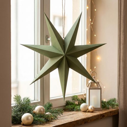 Star Decoration Christmas Star Paper Jute Green 60cm Window Decoration | Floristik24.ie