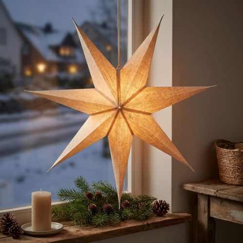Lighted Paper Star, Natural Jute, Christmas, 60cm | Floristik24.ie