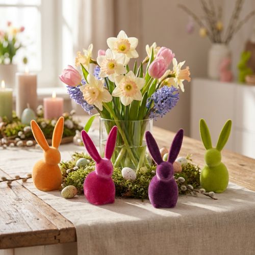 Small Sitting Easter Bunnies, Colorfully Flocked, 13cm, 8 Pieces | Floristik24.ie