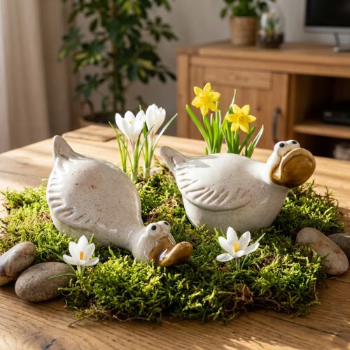 Product Ceramic duck decorative figure for the perfect eye-catcher in the living room, 13cm, 2 pieces