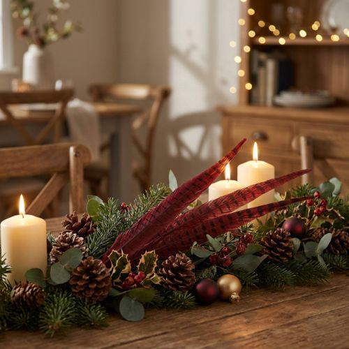 Pheasant Feathers Red Real Feathers Decoration Wine Red 35-45cm 9 Pcs | Floristik24.ie