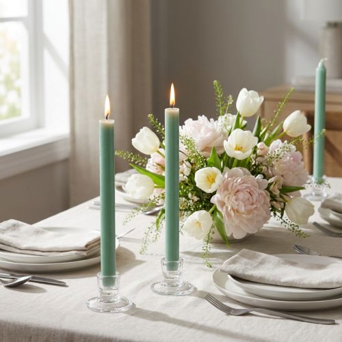 Solid green taper candles, 22×240mm, 12 pieces | Floristik24.ie