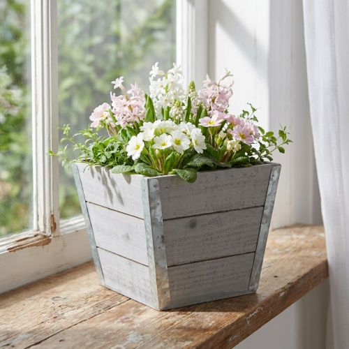 Flower box wooden planter shabby chic gray 19x19x15.5cm | Floristik24.ie