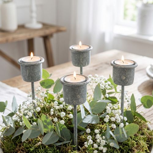 Candle holder for sticking Shabby Chic Grey Ø3cm H8.5cm 8 pcs | Floristik24.ie
