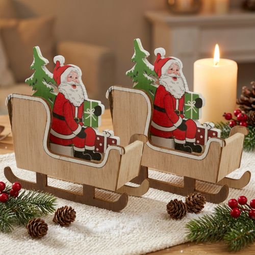Deco sleigh with Santa Claus Christmas sleigh 10cm 2pcs | Floristik24.ie