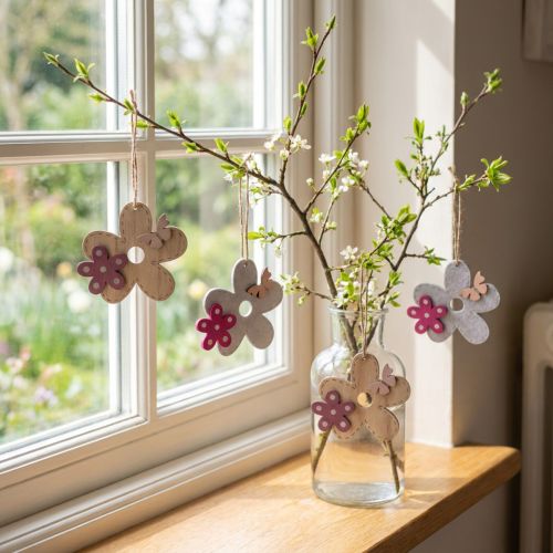 Wall decoration wooden flower butterfly white pink 10×9cm 8 pcs | Floristik24.ie