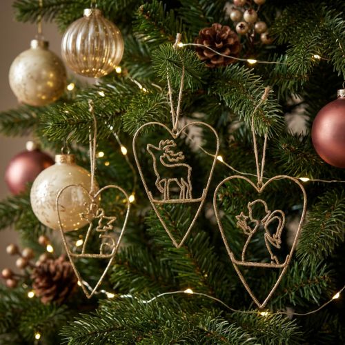 Christmas tree decorations heart metal hearts decoration golden 12cm 6pcs | Floristik24.ie