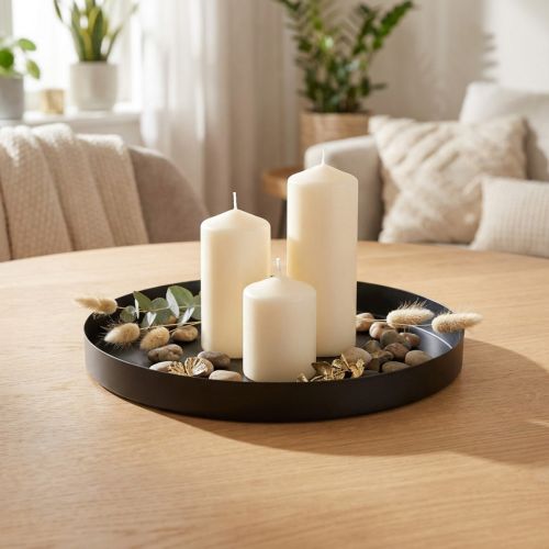 Product Metal Tray Round Candle Tray Black Ø20cm H2.5cm 2pcs