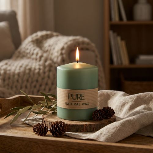PURE pillar candle green emerald Wenzel candles 90/70mm | Floristik24.ie
