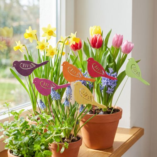 Spring decoration flower plug wooden bird decoration 28cm 18 pcs | Floristik24.ie