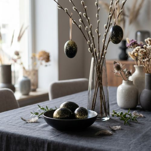 Product Decorative Easter eggs real goose egg black with gold glitter H7.5–8.5cm 10 pcs