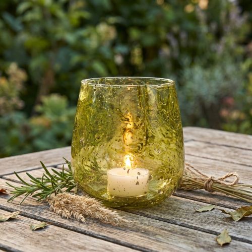 Lantern glass decoration vintage yellow-green Ø12cm H12.5cm | Floristik24.ie