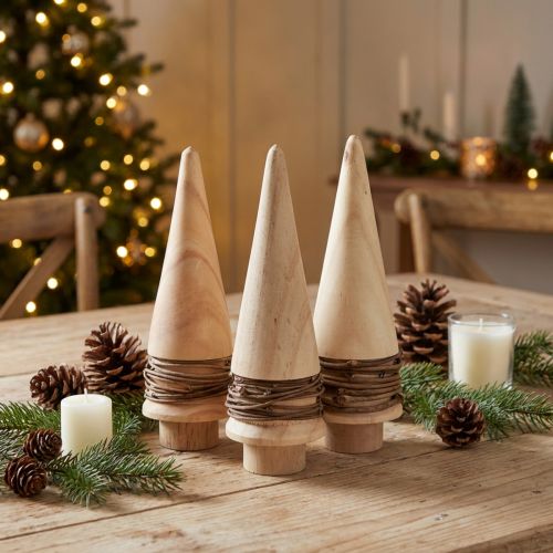 Mini Christmas Tree Wooden Decoration Natural Table Decoration H13.5cm 3 pcs | Floristik24.ie