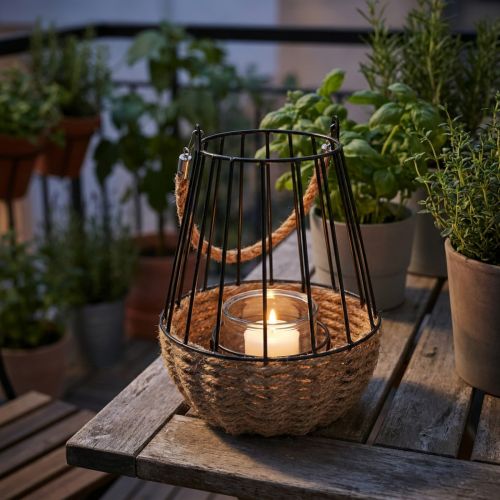 Lantern with handle and glass black natural Ø18cm H22cm | Floristik24.ie