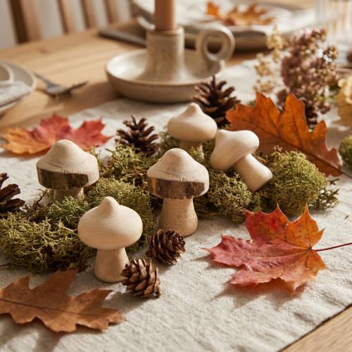 Scatter decoration mini mushrooms wooden decoration natural with bark Ø2cm 36 pieces | Floristik24.ie