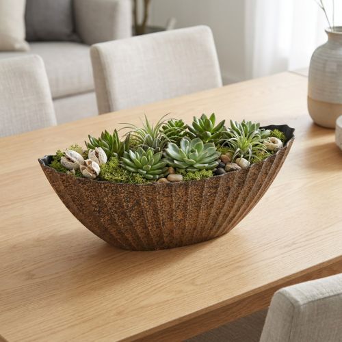 Plant bowl with grooves oval