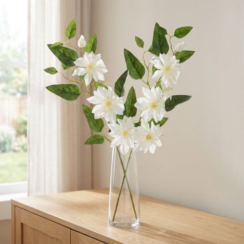 Artificial clematis branch with blossoms for elegant and low-maintenance decoration, 81cm, 2 pieces | Floristik24.ie