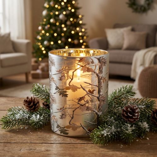 Product Glass lantern with branch design, gold interior, 12cm