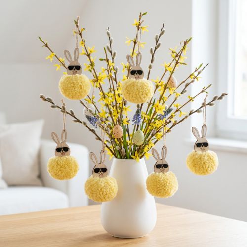 Easter Bunny Decoration for Hanging, Fluffy Bunny, Yellow, Ø7cm, 6 Pieces | Floristik24.ie