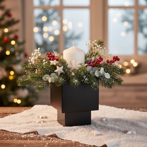 Black cube planter with base, modern, 22cm | Floristik24.ie