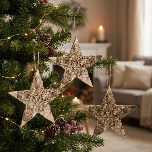 Birch stars for hanging decorative stars birch bark 20cm 4 pcs | Floristik24.ie