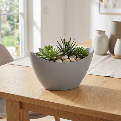 Decorative bowl plastic grey 20cm x 9cm H11.5cm 1 pc | Floristik24.ie