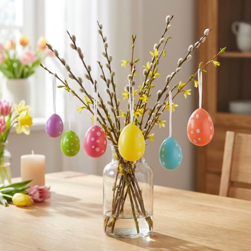 Easter eggs for hanging, assorted colors, 6cm, 12 pieces | Floristik24.ie