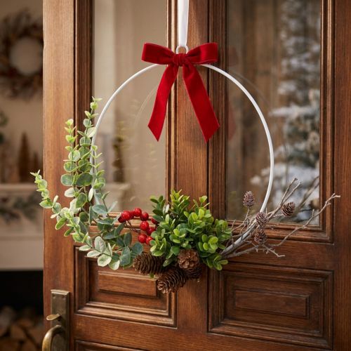 Decorative wreath eucalyptus, berries and cones artificial Ø30cm | Floristik24.ie