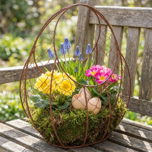 Wire basket, metal planter, spring decoration, Easter basket, brown, rust finish, H34cm L30cm | Floristik24.ie