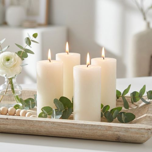 Rustic pillar candles, solid-colored, off-white RAL, 60/110mm, set of 4 | Floristik24.ie