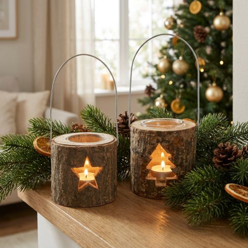 Tealight holder for hanging Tealight holder wood 7.5cm 2pcs | Floristik24.ie
