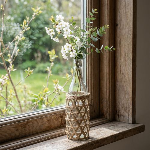 Deco bottle glass glass bottle decoration braided Ø9.5cm H31cm | Floristik24.ie