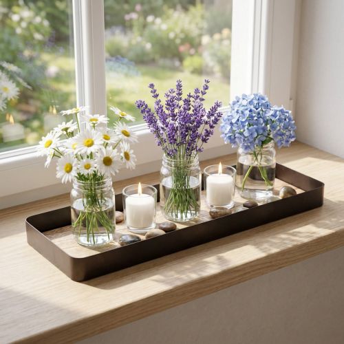 Decorative tray metal wood metal tray wooden base 40x13x3cm | Floristik24.ie