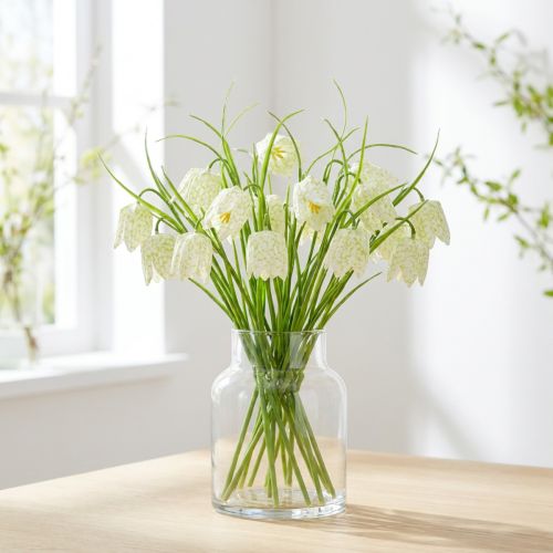 Checkered lilies Fritillaria artificial white, green 40cm 12 pcs | Floristik24.ie