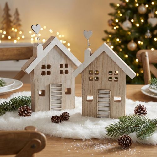 Wooden House Decorative House Table Stand Wood 20cm 2 Pcs | Floristik24.ie