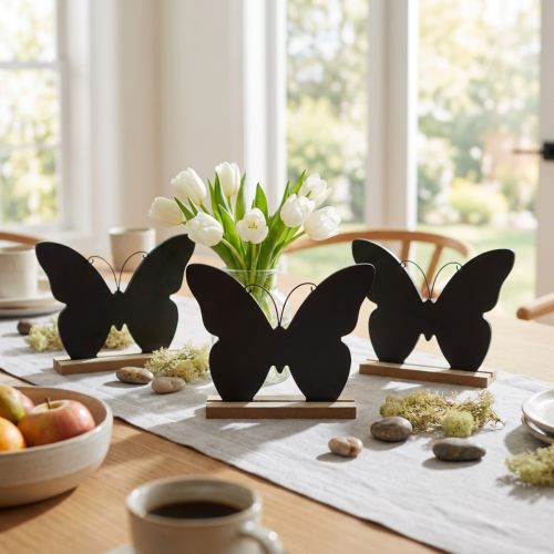 Table decoration wooden decoration butterfly black natural 15cm 6 pieces | Floristik24.ie