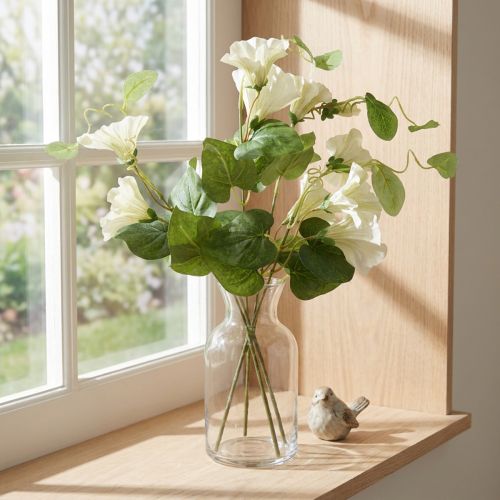 Artificial sweet peas, garden flowers, white, 85cm | Floristik24.ie